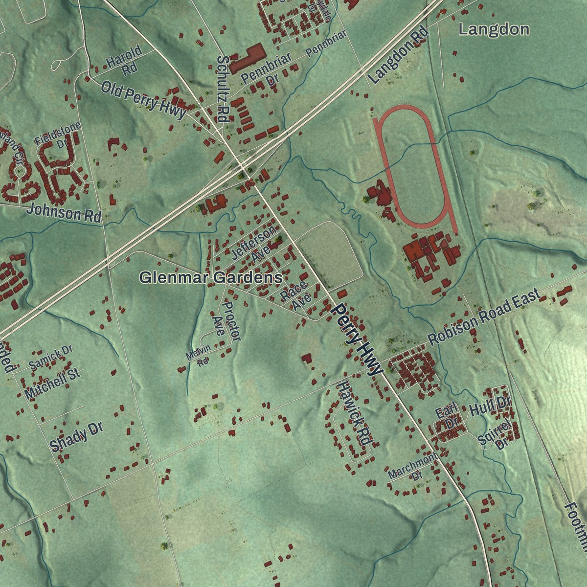 Second close-up of the map of Summit, Erie County, Pennsylvania print showing more streets and buildings