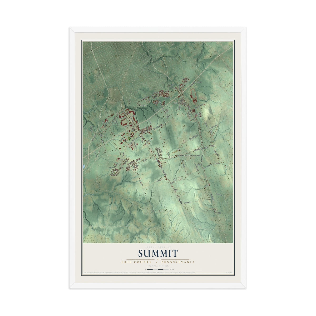 Map of Summit, Erie County, Pennsylvania, 12 x 18 inch print in a white wood frame