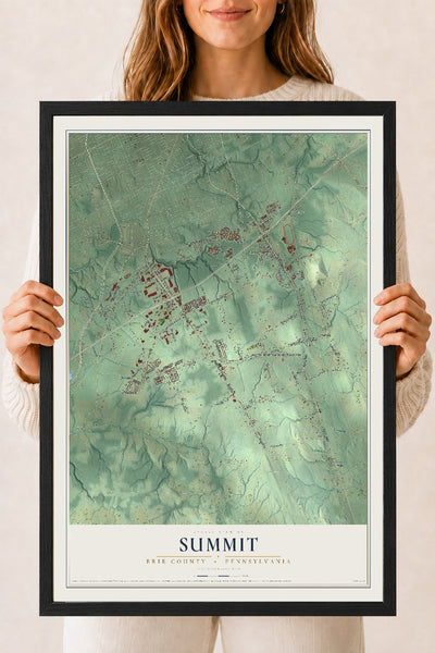 Map of Summit, Erie County, Pennsylvania, 18 x 24 inch print in a black wood frame