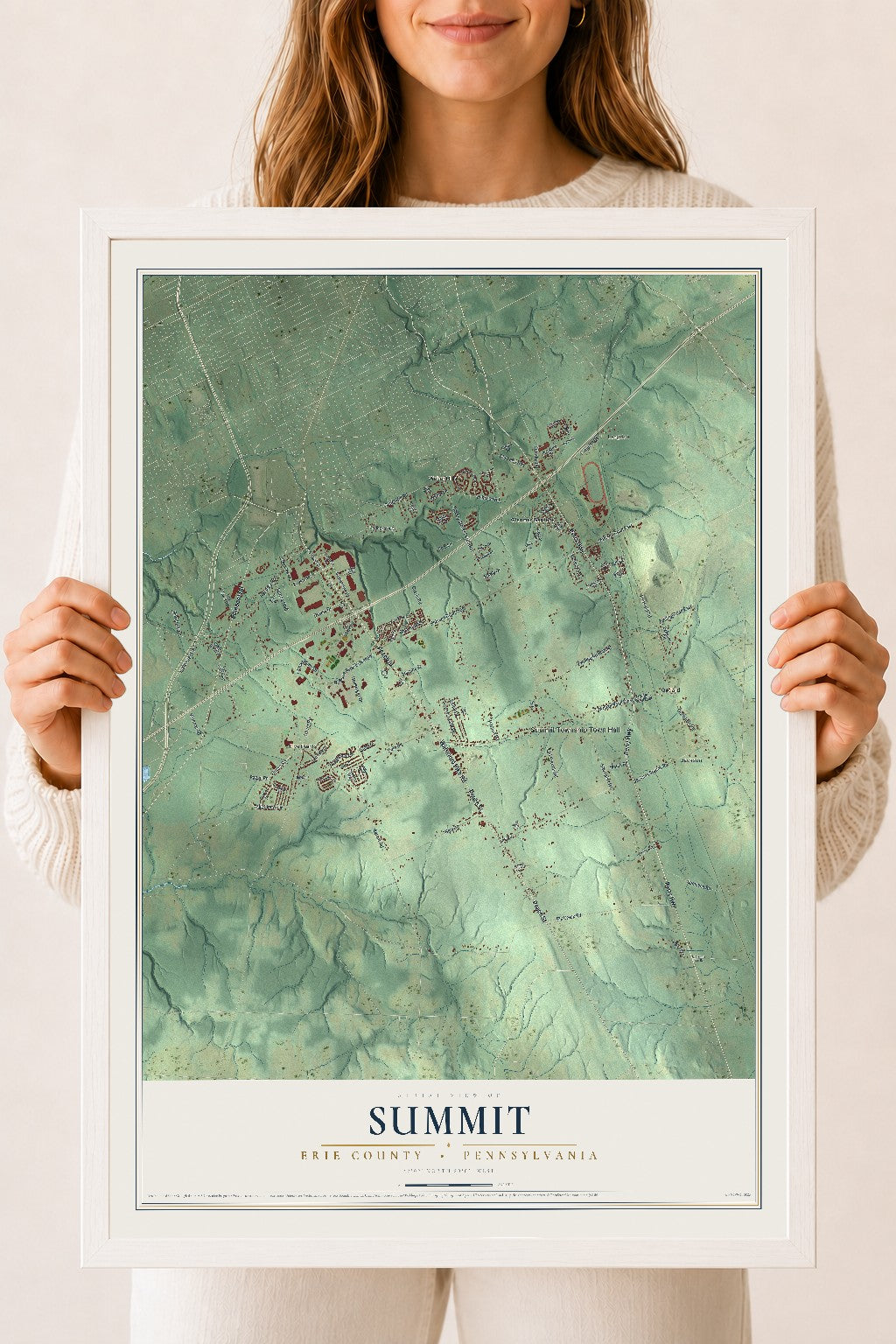 Map of Summit, Erie County, Pennsylvania, 18 x 24 inch print in a white wood frame