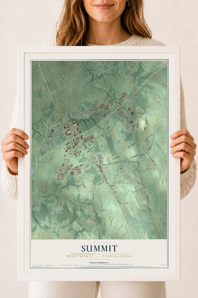 Map of Summit, Erie County, Pennsylvania, 18 x 24 inch print in a white wood frame