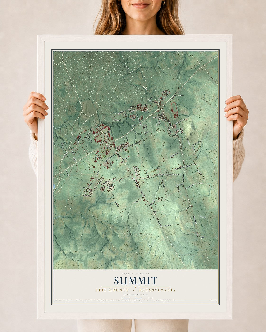 Map of Summit, Erie County, Pennsylvania, 24 x 36 inch print in a white wood frame