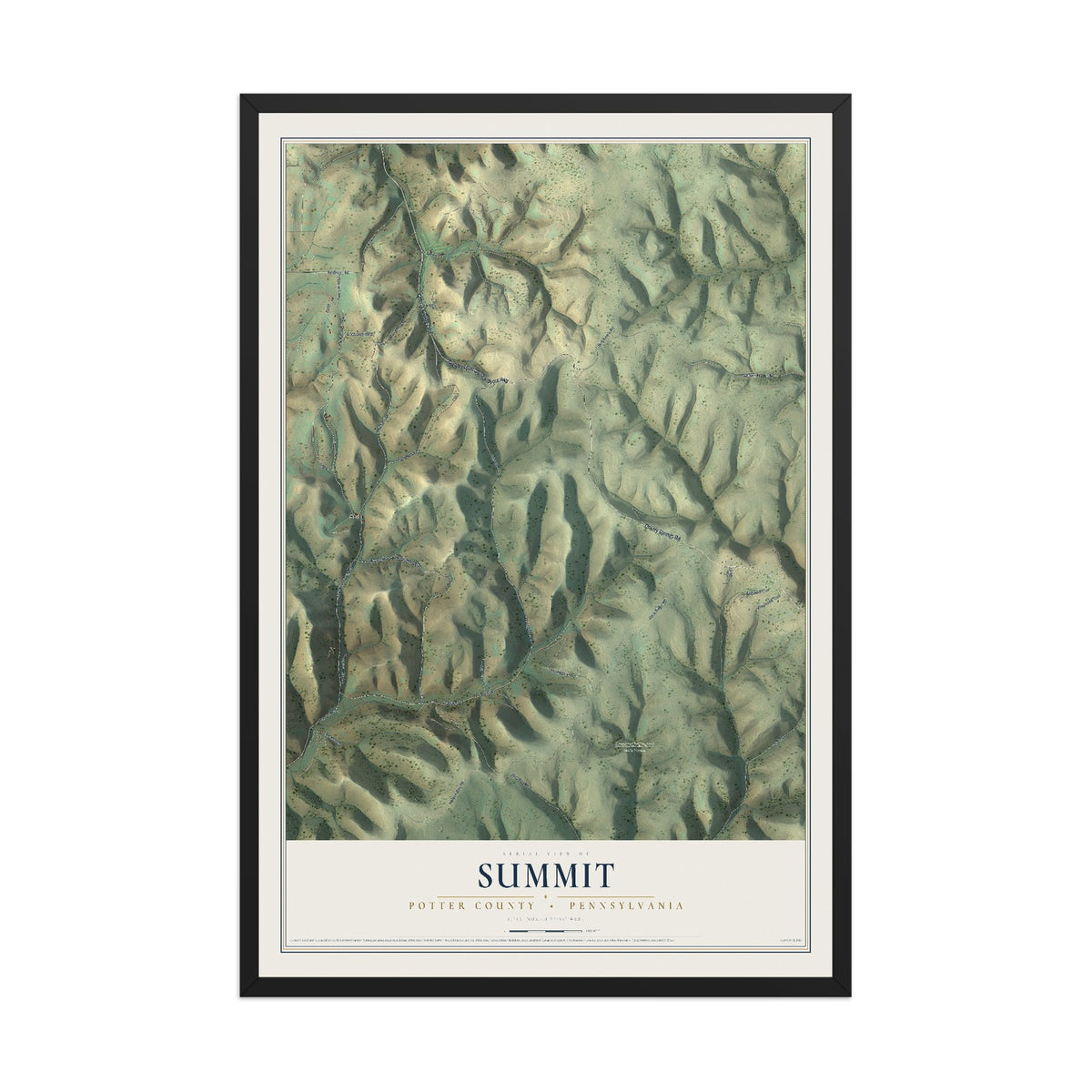 Map of Summit, Potter County, Pennsylvania, 12 x 18 inch print in a black wood frame