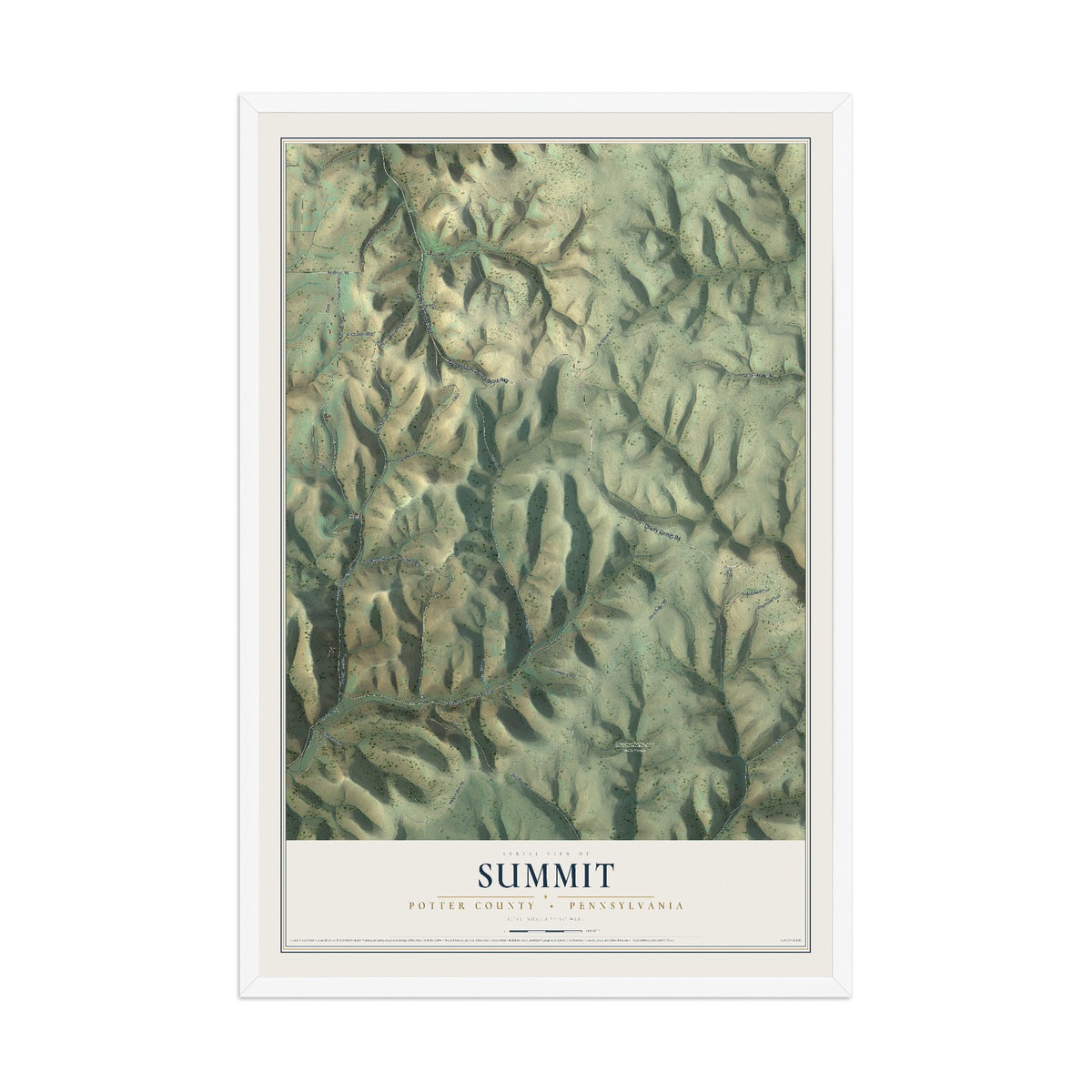 Map of Summit, Potter County, Pennsylvania, 12 x 18 inch print in a white wood frame