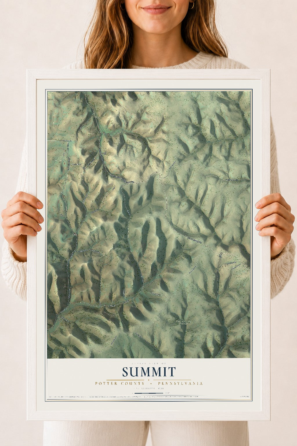 Map of Summit, Potter County, Pennsylvania, 18 x 24 inch print in a white wood frame