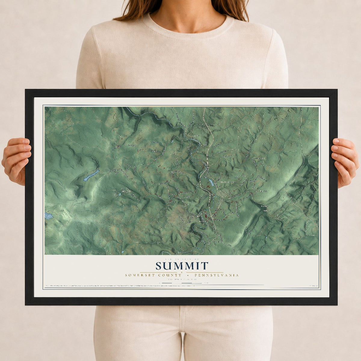 Map of Summit, Somerset County, Pennsylvania, 12 x 18 inch print in a black wood frame