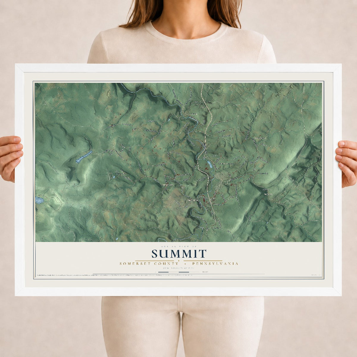 Map of Summit, Somerset County, Pennsylvania, 18 x 24 inch print in a white wood frame