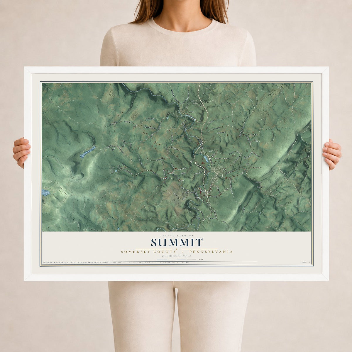 Map of Summit, Somerset County, Pennsylvania, 24 x 36 inch print in a white wood frame