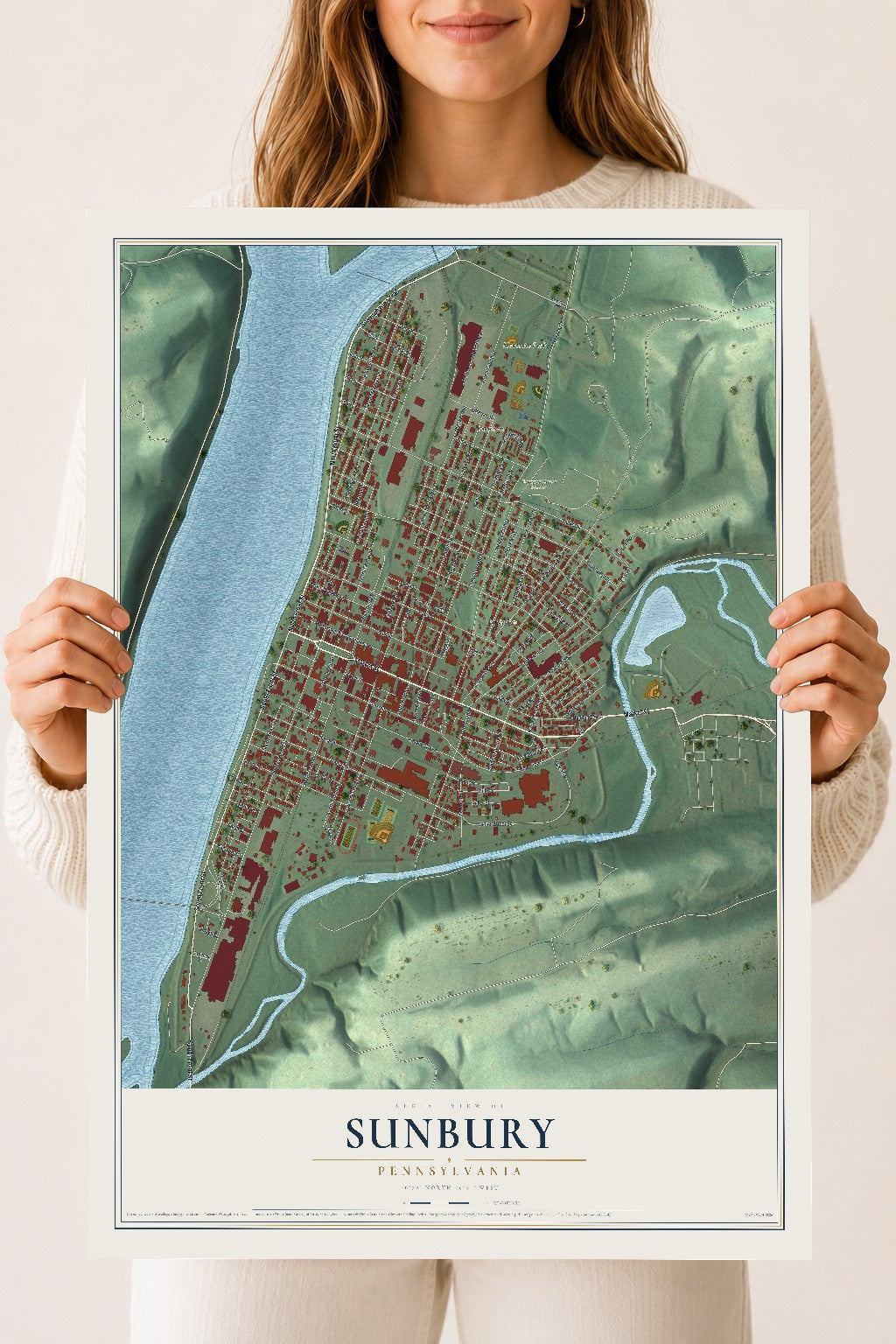 Map of Sunbury, Pennsylvania, 18 x 24 inch unframed archival matte print