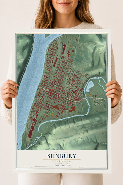 Map of Sunbury, Pennsylvania, 18 x 24 inch unframed archival matte print