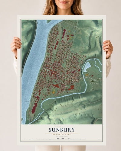 Map of Sunbury, Pennsylvania, 24 x 36 inch unframed archival matte print