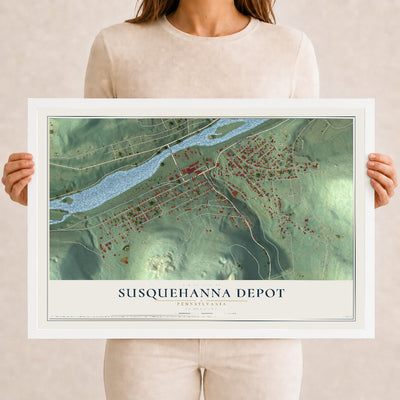 Map of Susquehanna Depot, Pennsylvania, 12 x 18 inch print in a white wood frame
