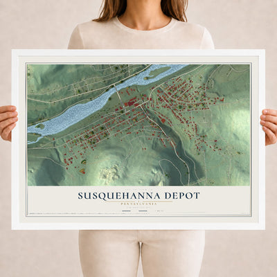 Map of Susquehanna Depot, Pennsylvania, 18 x 24 inch print in a white wood frame