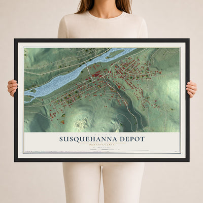 Map of Susquehanna Depot, Pennsylvania, 24 x 36 inch print in a black wood frame