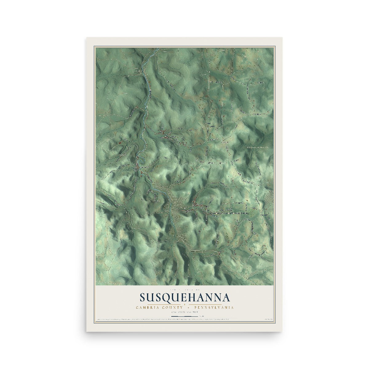 Map of Susquehanna, Cambria County, Pennsylvania, 12 x 18 inch unframed archival matte print