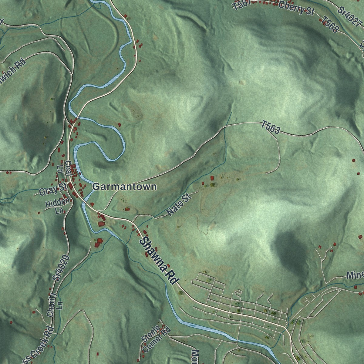 Close-up of the map of Susquehanna, Cambria County, Pennsylvania print showing street and building detail