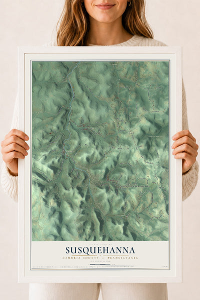 Map of Susquehanna, Cambria County, Pennsylvania, 18 x 24 inch print in a white wood frame