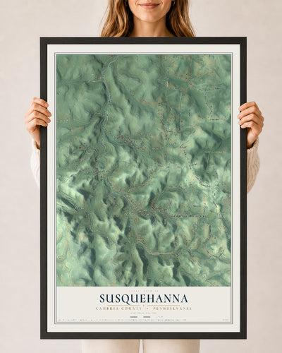 Map of Susquehanna, Cambria County, Pennsylvania, 24 x 36 inch print in a black wood frame