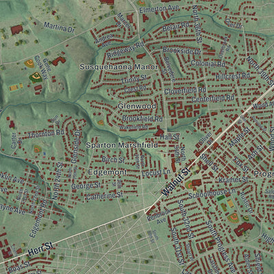 Close-up of the map of Susquehanna, Dauphin County, Pennsylvania print showing street and building detail