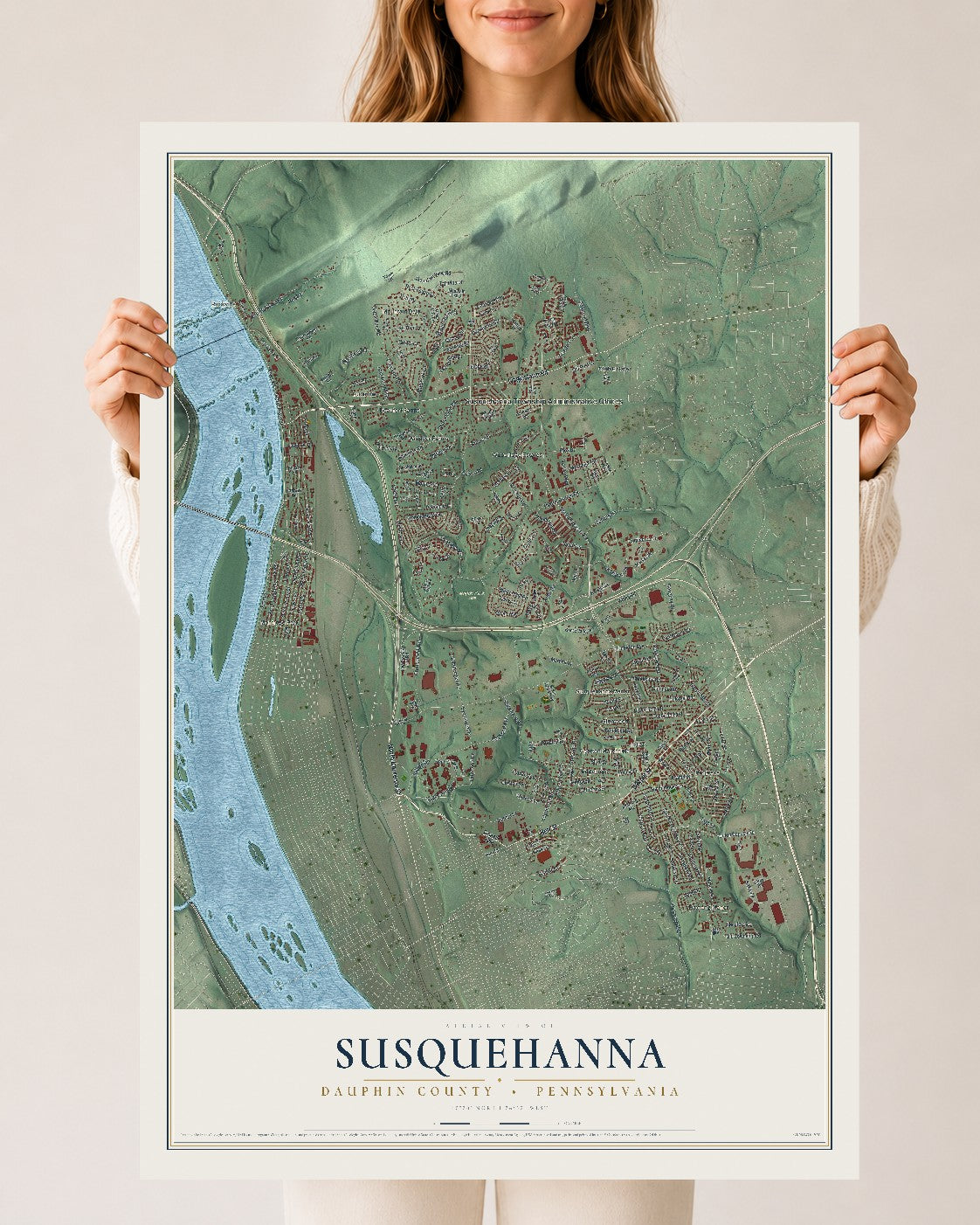 Map of Susquehanna, Dauphin County, Pennsylvania, 24 x 36 inch unframed archival matte print