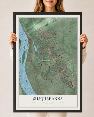 Map of Susquehanna, Dauphin County, Pennsylvania, 24 x 36 inch print in a black wood frame