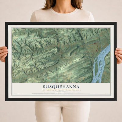 Map of Susquehanna, Juniata County, Pennsylvania, 18 x 24 inch print in a black wood frame