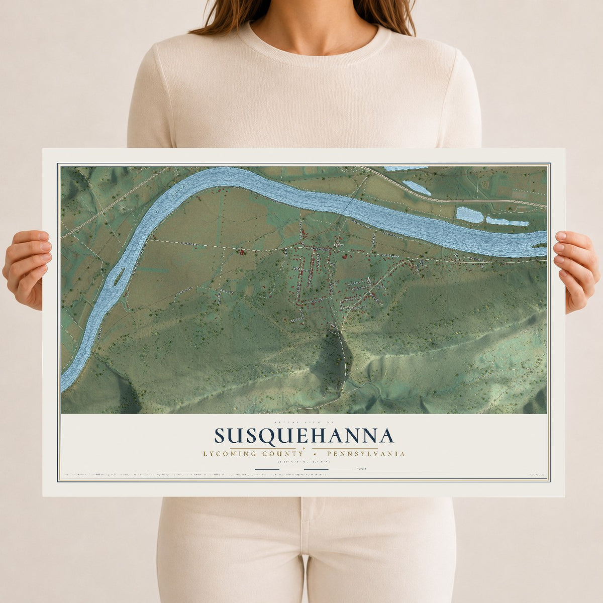 Map of Susquehanna, Lycoming County, Pennsylvania, 12 x 18 inch unframed archival matte print