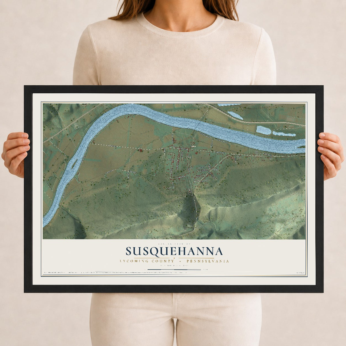 Map of Susquehanna, Lycoming County, Pennsylvania, 12 x 18 inch print in a black wood frame