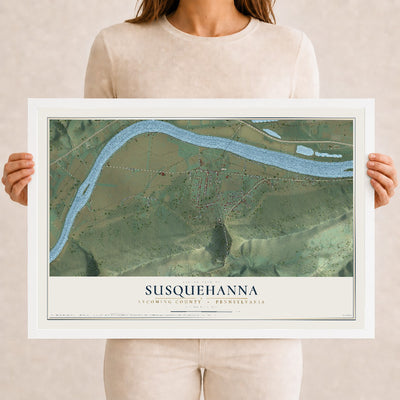 Map of Susquehanna, Lycoming County, Pennsylvania, 12 x 18 inch print in a white wood frame