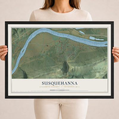 Map of Susquehanna, Lycoming County, Pennsylvania, 18 x 24 inch print in a black wood frame