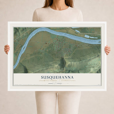 Map of Susquehanna, Lycoming County, Pennsylvania, 24 x 36 inch print in a white wood frame