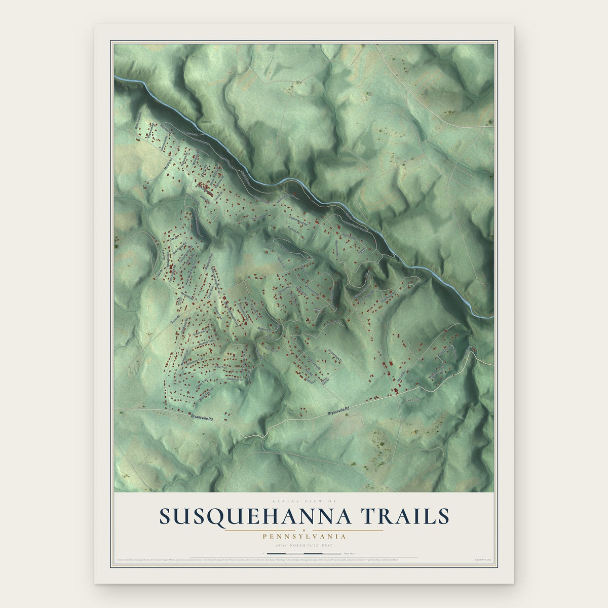 Susquehanna Trails, Pennsylvania map print, the full design