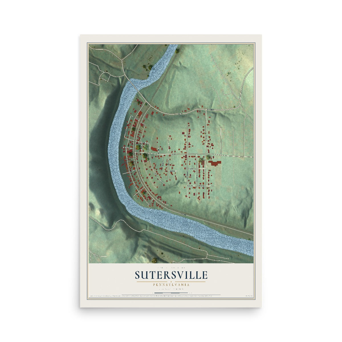 Map of Sutersville, Pennsylvania, 12 x 18 inch unframed archival matte print