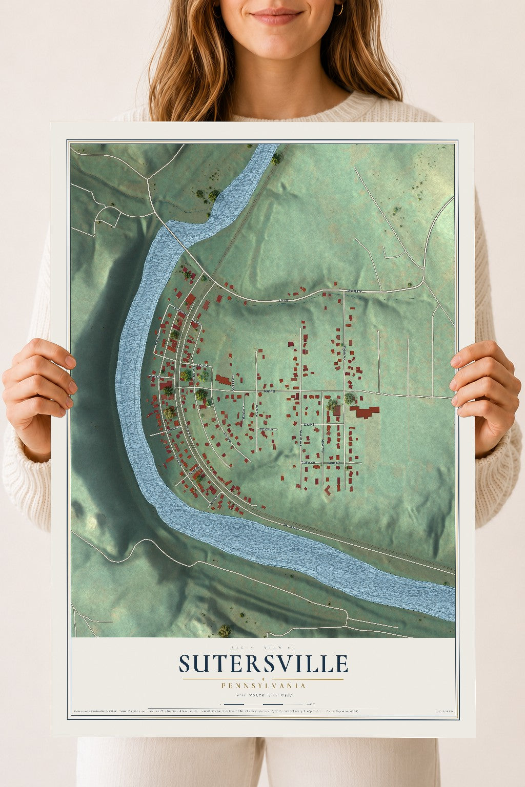 Map of Sutersville, Pennsylvania, 18 x 24 inch unframed archival matte print