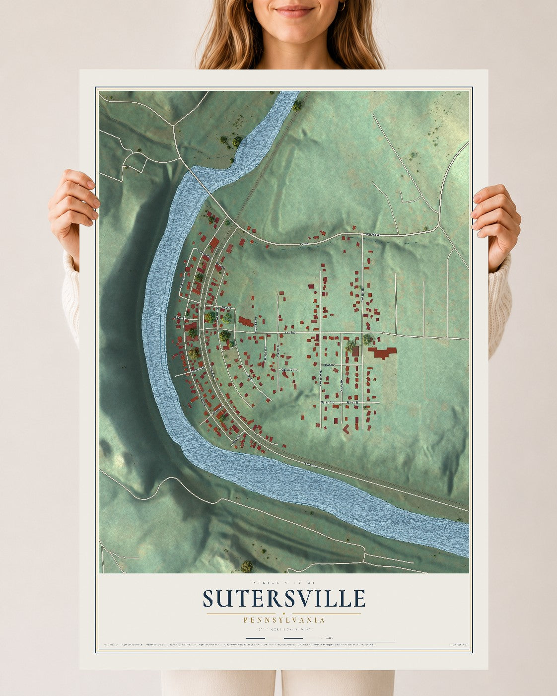 Map of Sutersville, Pennsylvania, 24 x 36 inch unframed archival matte print
