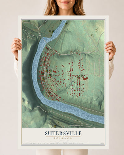 Map of Sutersville, Pennsylvania, 24 x 36 inch unframed archival matte print