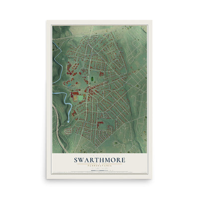 Map of Swarthmore, Pennsylvania, 12 x 18 inch unframed archival matte print
