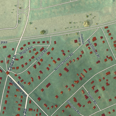 Second close-up of the map of Swarthmore, Pennsylvania print showing more streets and buildings
