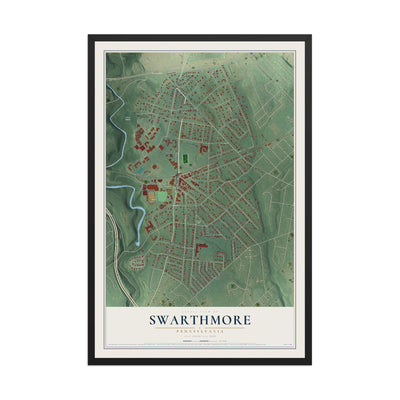 Map of Swarthmore, Pennsylvania, 12 x 18 inch print in a black wood frame