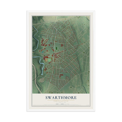 Map of Swarthmore, Pennsylvania, 12 x 18 inch print in a white wood frame