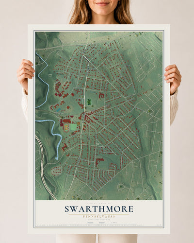 Map of Swarthmore, Pennsylvania, 24 x 36 inch unframed archival matte print
