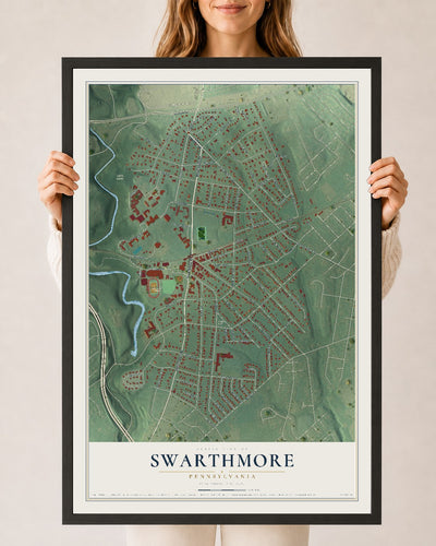 Map of Swarthmore, Pennsylvania, 24 x 36 inch print in a black wood frame