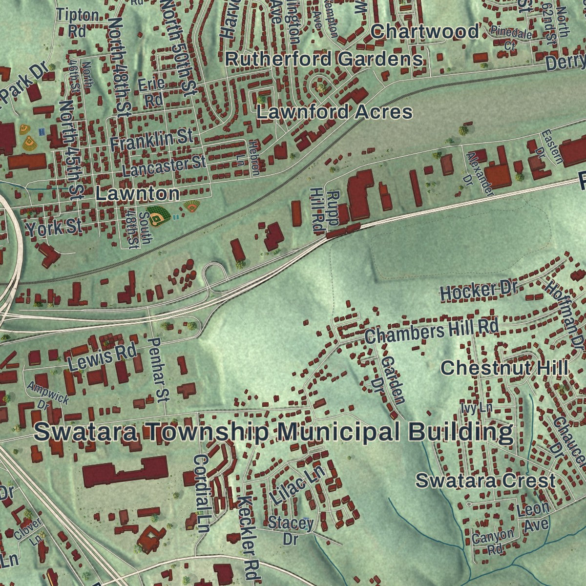 Close-up of the map of Swatara, Dauphin County, Pennsylvania print showing street and building detail