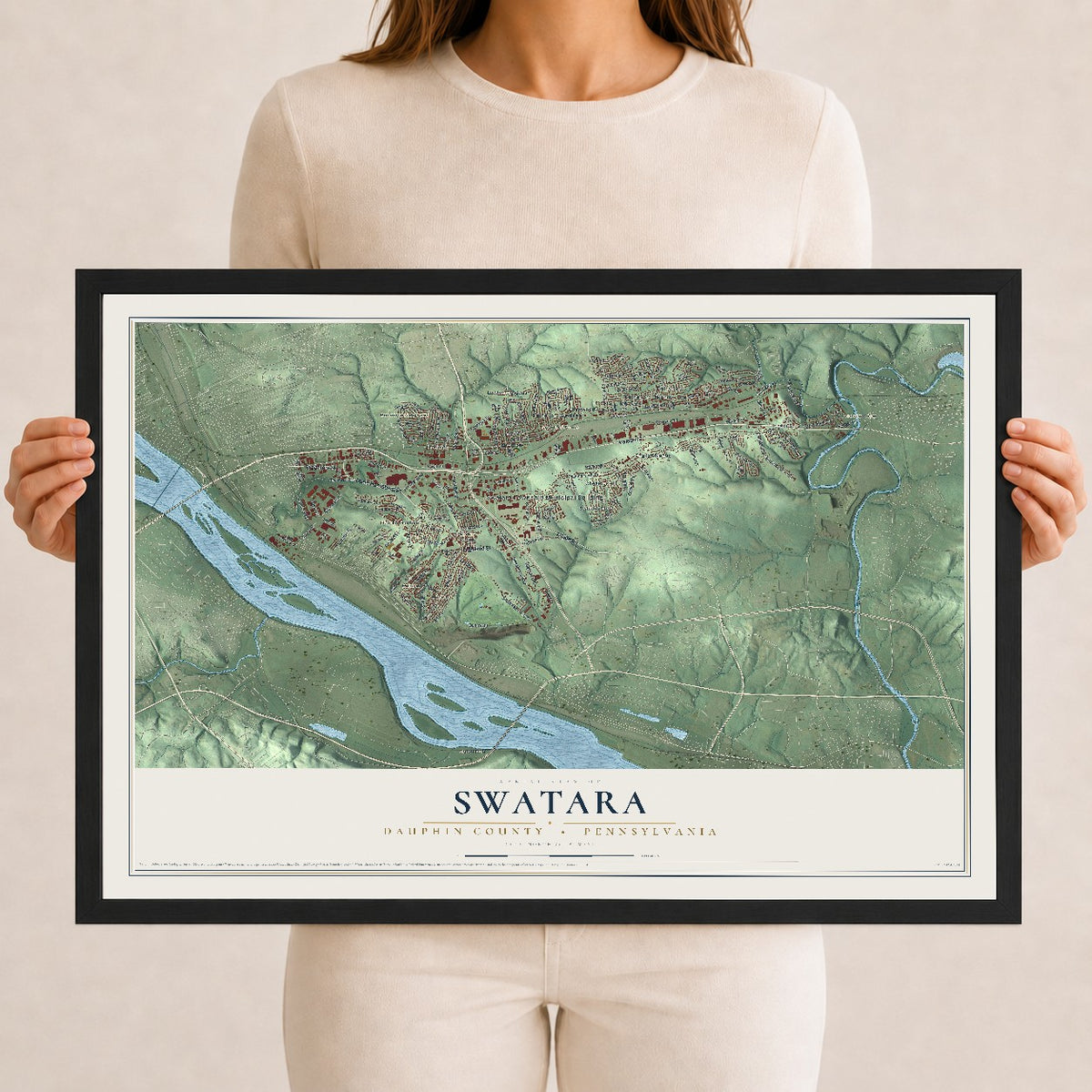 Map of Swatara, Dauphin County, Pennsylvania, 12 x 18 inch print in a black wood frame