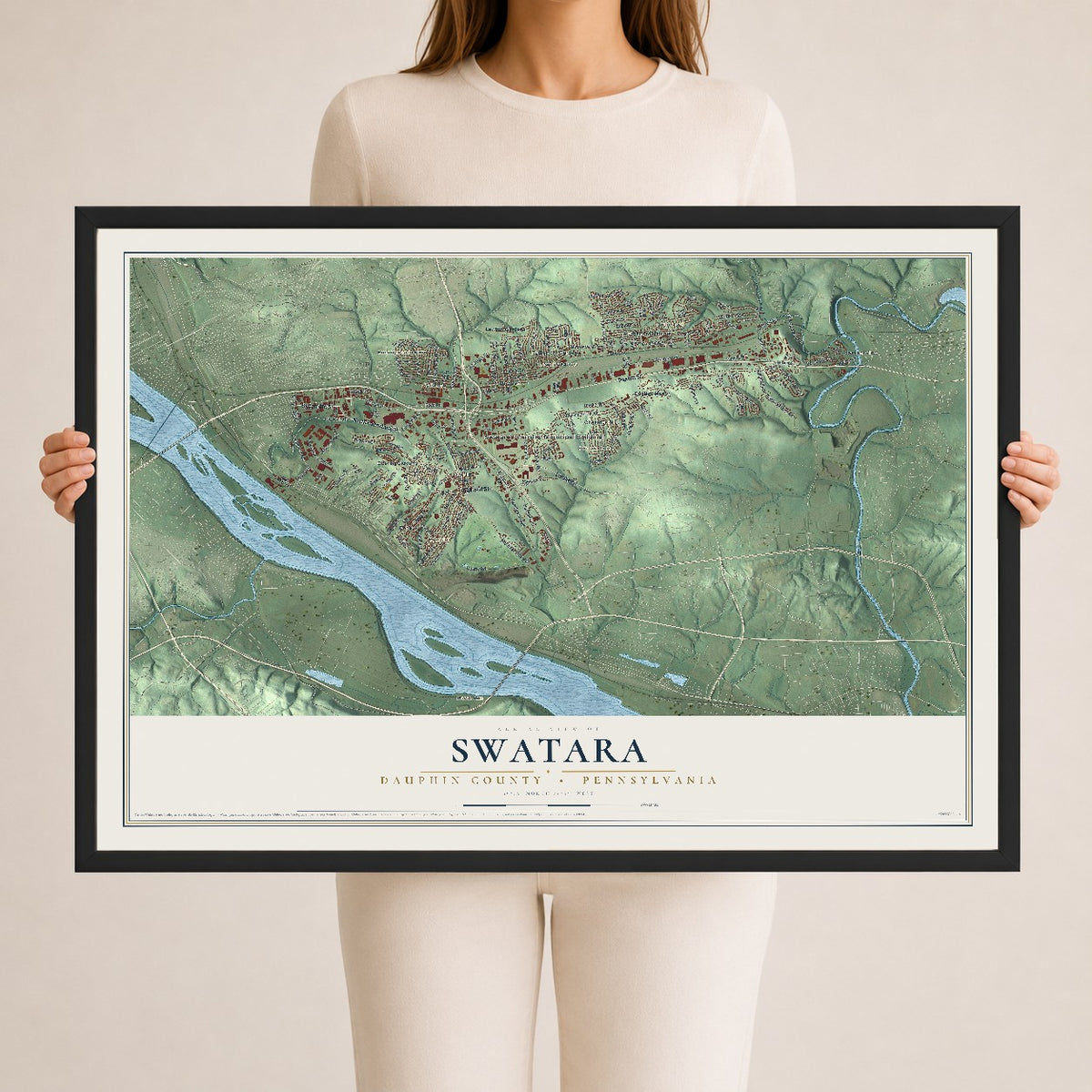 Map of Swatara, Dauphin County, Pennsylvania, 24 x 36 inch print in a black wood frame