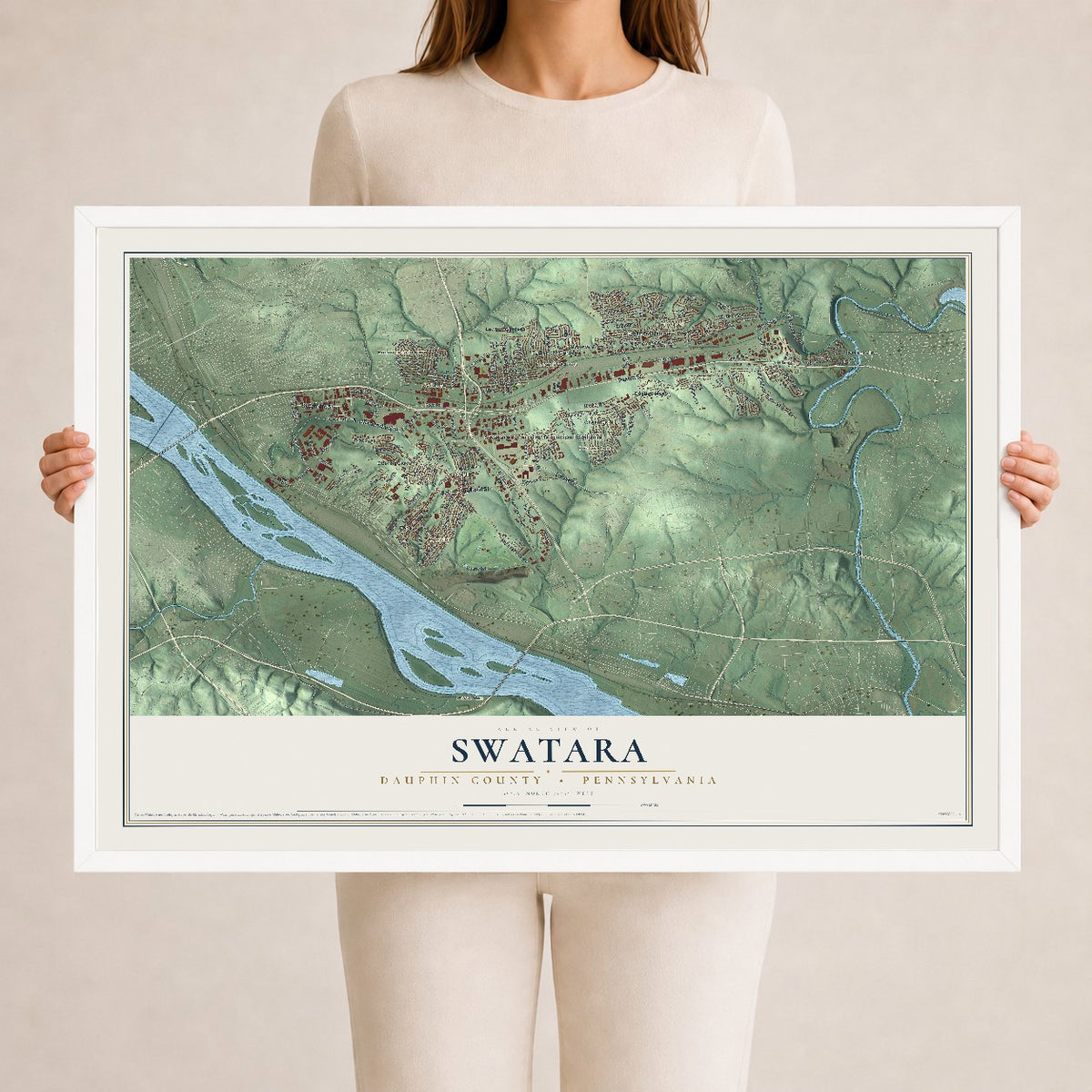 Map of Swatara, Dauphin County, Pennsylvania, 24 x 36 inch print in a white wood frame