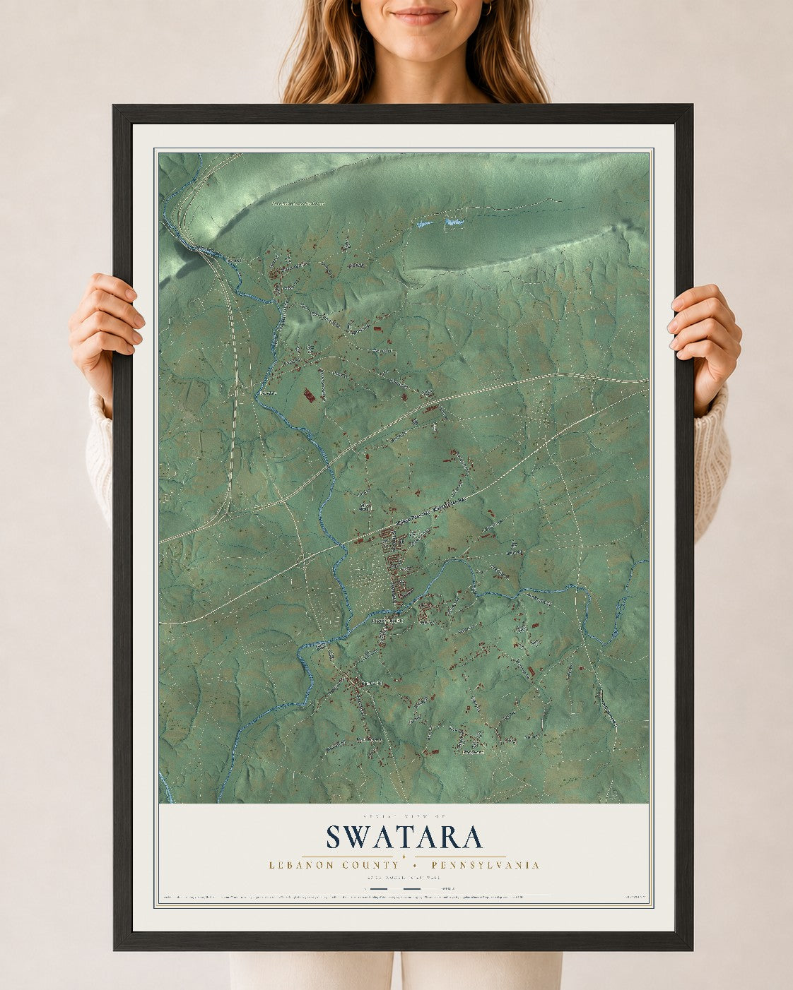 Map of Swatara, Lebanon County, Pennsylvania, 24 x 36 inch print in a black wood frame