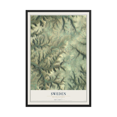 Map of Sweden, Pennsylvania, 12 x 18 inch print in a black wood frame