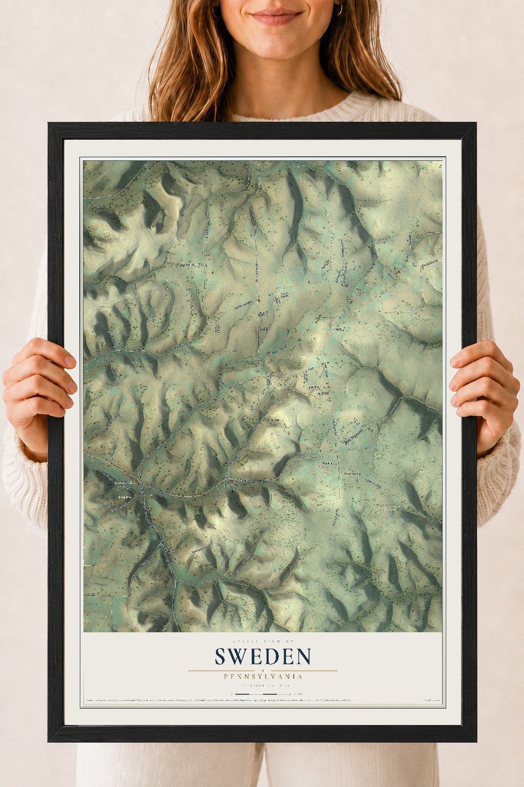 Map of Sweden, Pennsylvania, 18 x 24 inch print in a black wood frame