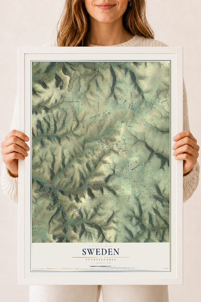 Map of Sweden, Pennsylvania, 18 x 24 inch print in a white wood frame